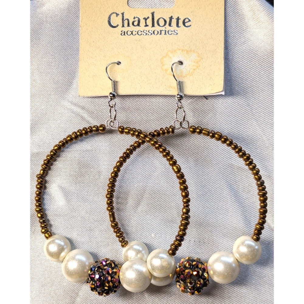 Charlotte Accessories Hoops Earrings Sparkly Beaded Faux Pearl Pave Disco Ball